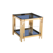 Gold-Frame Dual-Level Side Table with Glass